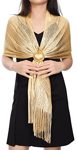heekpek Chale Femme Mariage Doré Écharpe Châle Étole Mariage Wrap Foulard pour Soirée Cérémonies Parties Fêtes Mariage