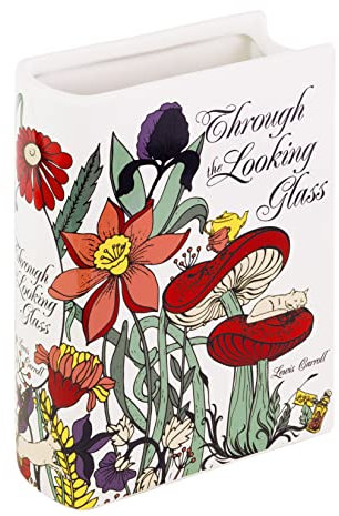 Steel Mill & Co Large Book-Shaped Decorative Vase, Ceramic Vases for Home Decor, Cute Bookshelf Decor, Unique Vase for Book Lovers, Through The Looking Glass