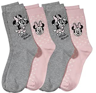 ONOMATO! Minnie Mouse Damen Strümpfe Socken 4er Set, Größe:39/42