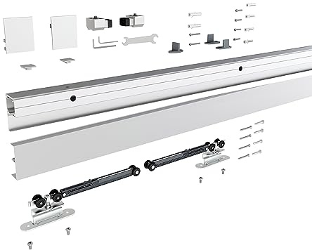 JUBEST 6FT Sliding Barn Door Track Kit, Aluminium Box Rail Wall Mounted Hidden Barn Door Hardware Kit, for Various Modern Doors, Easy to Install, Low Clearance