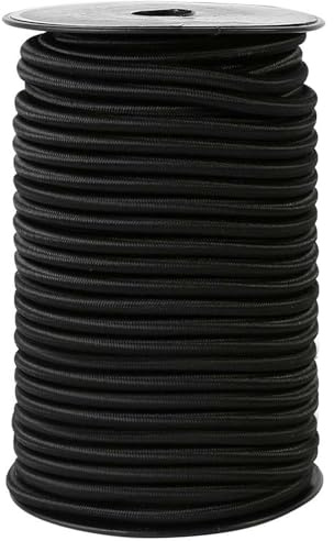 Zakous Strong and Durable Bungee Cord Roll - 1/4 x 100ft Elastic Cord, Kayak Stretch String Rope, Bungee Shock Cords for Repairing Tent Poles, DIY, Tie Downs, Black