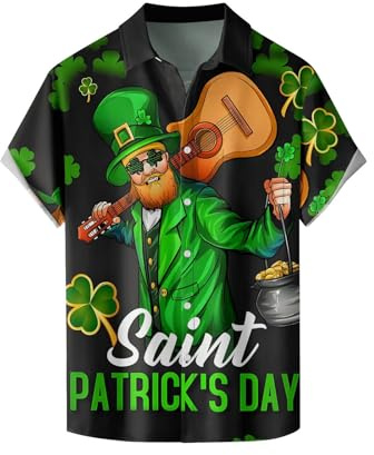 Clearance Novelty Funny T-Shirts for Men St. Patrick's Day Shirt Shamrock Clover Blouse Button Down Tee Shirt Short Sleeve Sweatshirt Irelands Tops Happy St Patricks Day Outfit Gifts for Him