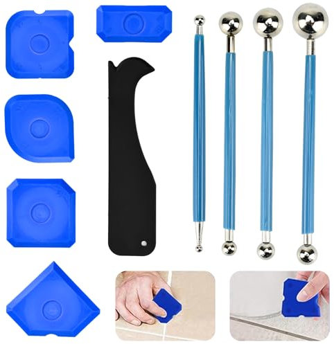 SLTAXAR 10 Stück Werkzeug Schaber kit Fugenglätter set Metallkugel Abzieher Fugenglätter Silikon Silikonfugen Abzieher Gummi Silikonfugen Abzieher Caulking Werkzeug Kit für Küche, Bad, Fliesen Lücke