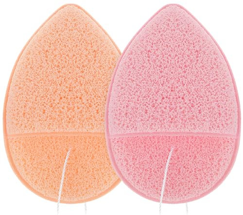 2st Hautpflege Gesichtsschwamm, Haut Reinigungsschwamm Tragbar Gesichtsreiniger Puff Tiefenreinigungsschwamm Makeup Remover Schwämme für Tägliche Peeling Gesichtswäsche (Orange+Rosa)