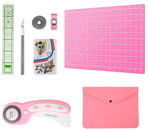 Selbstheilende Schneidematte A4: Bastelunterlage Schnittfest mit Rollschneider, Ersatzklingen und Patchwork-Lineal Cutting Mat Bastelmatte zum Basteln Schneiden Malen