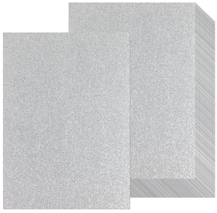20 Sheets A4 Silver Glitter Cardstock Paper, Thick Glitter Craft Paper 250gsm Sparkle Cardstock for Scrapbook DIY Art Project Greeting Cards Wedding Birthday Party Decoration (Silver)