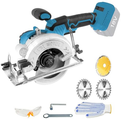 Sierra circular inalámbrica compatible con batería Makita de 18 V, sierras inalámbricas sin escobillas de 1000 W con 3 cuchillas de 45 ° (25 mm)/90 ° (40 mm) 6200 RPM para madera, plástico, corte de
