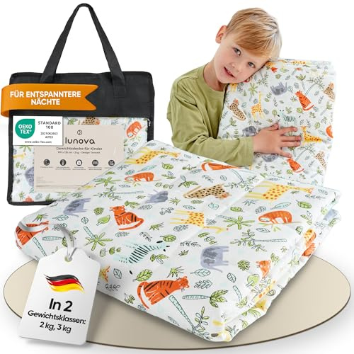 LUNOVA Weighted Blanket [New 2025] | 2 kg | 90 x 120 cm - Oekotex Cotton [Body Weight 15-25 kg] Washable Therapy and Relaxation Blanket