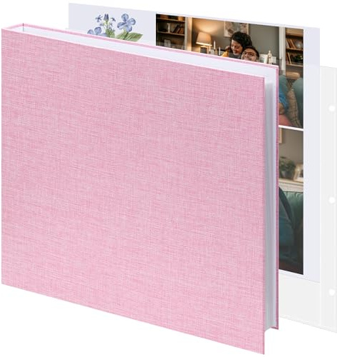 Vienrose Scrapbook 22 x 28 cm Grande Album Fotografico con Raccoglitore ad Anelli a 3 Anelli, Fai da Te Album Fotografico con 30 Fogli e 60 Pagine per Matrimonio Compleanno Bambino Viaggio Rosa
