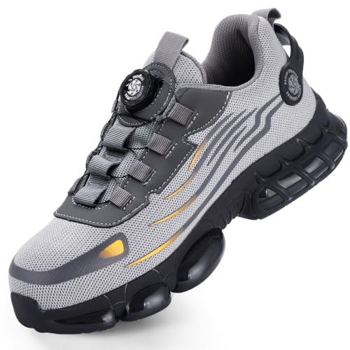 XIEHX Steel Toe Cap Safety Trainers Men Women Lightweight Work Shoes | Non Slip, Air Cushioning Outsole,Puncture Resistant, Swivel Buckle Shoelaces, Suitable for Construction Warehouse & Work