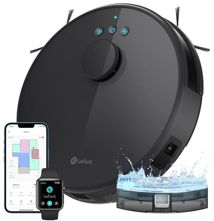 LEFANT M1 Robot Aspirapolvere Lavapavimenti con Mappatura 3 in 1, Navigazione Laser dToF, 5500Pa, Ultra Sottile 32cm, 150 Min, Controllo APP/Alexa, per Peli Animali e Pavimenti Duri, Nero