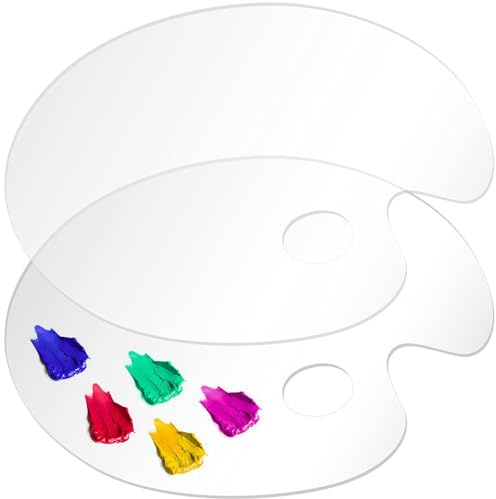 YANJINGSHE 2-Pack Clear Acrylic Paint Palette, 20x30cm Oval Non-Stick Artist Palette for Mixing Acrylics & Oils, Studio & Outdoor Painting