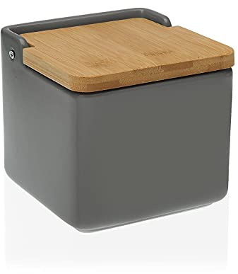 DRW Keramisk grå saltströare med lock 11,5 x 12,2 x 12,2 cm