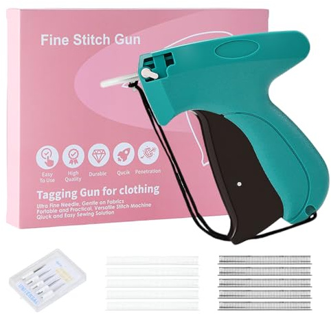 Samlonge Pistola per Etichettatura Prezzi, Macchina per Etichette con 5 Aghi di Ricambio + 2000 Fili, Etichettatrice, Pistola per Cucire Vestiti per Cartellini Prezzi, Etichette di Marca (Verde)