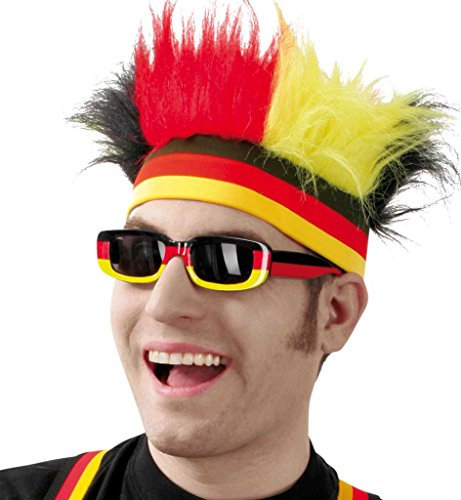 KarnevalsTeufel.de Stirnband Fan mit Haar, Accessoire Deutschland, Fußball, WM, EM, schwarz-rot-...