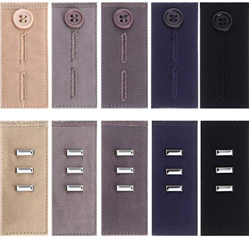 TOODOO 10 Pieces Waistband Extenders Elastic Button Waist Extender Pants Hook for Men Women Pants Jeans Trousers, 2 Types