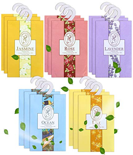 SKPPC 15 Pack Closet Air Freshener, Flower Scented Sachets Bags for Drawer and Closet, Fresh Scents Freshener with Hanger