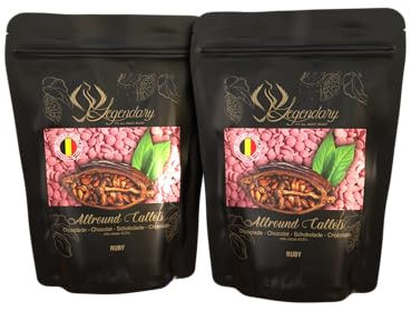 Legendary - it's all about beans CALLETS RUBY PINK 2 x 1 Kg - Originales pastilles, drops de chocolat belge pour fondue, fontaines, couverture, cacao à boire et plus