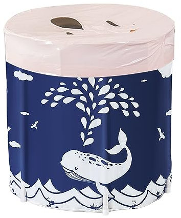 Faltende Badewanne, klappbar Bathtub, Bewegliche Erwachsene Wannenbad, Babybadewanne, Folding Badewanne mit Isolationsbaumwoll, Tragbare Runde Form Familienbadewannen SPA zu Hause (Wal)