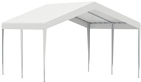 Outsunny Garage Auto per Esterno Portatile 4x4m con Tettoia per Macchine e Barche, Matrimoni, Feste, Gazebo da Giardino in Acciaio Zincato, Bianco