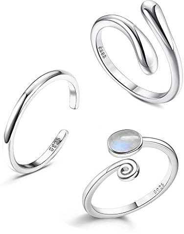 Jstyle 925 Sterling Silver Open Toe Rings Set for Women Adjustable Rainbow Moonstone Band Tail Ring Women Beach Foot Jewelry Set