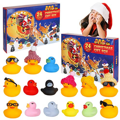 GUBOOM Calendario de Adviento de Navidad 2024, 24 Calendario de Adviento de Pato de Goma, Calendario de Adviento Niños, Calendario de Mini Patos de Goma Adviento Juguete de Baño Creativo para Niños
