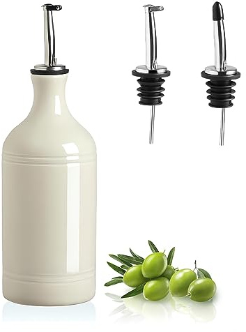 Sweejar Home Porcelain Olive Oil Dispenser Bottle, Opaque Oil Cruet Protects Oil To Reduce Oxidation, Suitable For Storage Of Oil, Vinegar, Soy Sauce And Other Liquids, 1 Piece, 460ml(Beige)