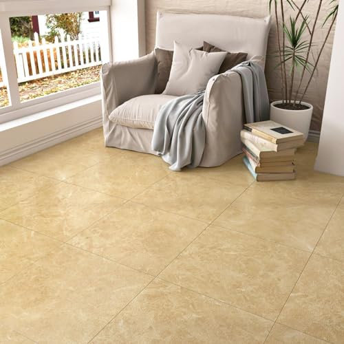 Yullpaper 24 Stück PVC Bodenbelag Fliesenoptik Vinylboden Selbstklebend Gelbe Klebefliesen Boden Marmormuster Selbstklebende Fliesen Boden Abwaschbare Fliesenaufkleber Küche Bad Boden 30 X 30cm