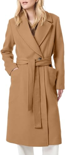 Danedvi Women's Notch Lapel Collar Pea Coat Long Sleeve Casual Fall Winter Long Overcoat with Belt