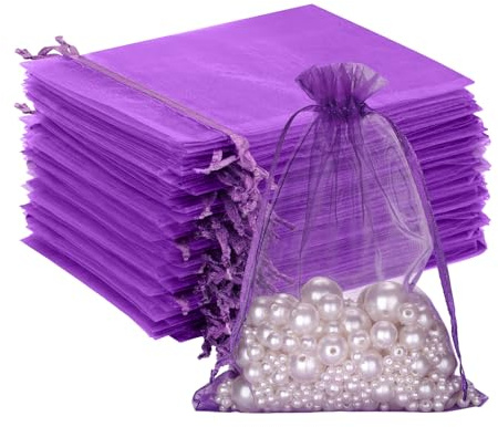 G2PLUS Purple Organza Gift Pouches 10x15 cm: Medium Favor Bags, 50 PCS | Wedding Jewelry Bags, Clear Mesh Pouches for Wedding, Christmas, Birthday, Anniversary
