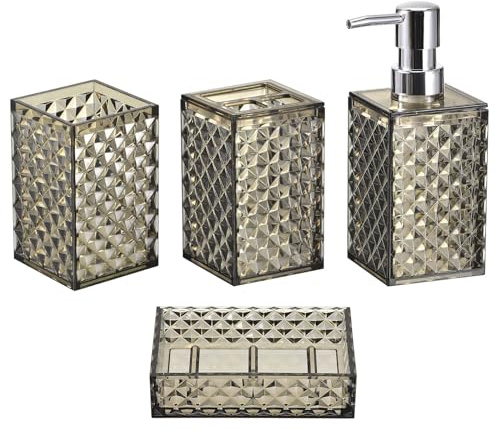 sourcing map 4 Pack Bathroom Accessories Set, PS Soap Dispenser and Toothbrush Holder, Cup, Soap Dish, for Bathroom Counter Sink, Dark Brown