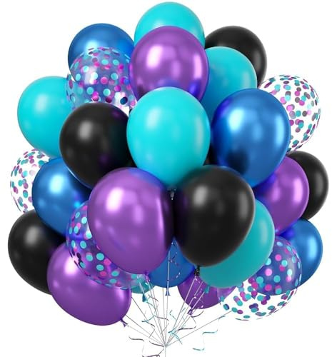 Black Purple Blue Balloon,60 Pcs 12 Inches Metallic Blue Purple Teal Balloons Confetti Balloons for Boys Party Decoration Baby Shower Engagement Party Supplies