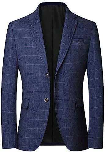 Chaqueta de traje para hombre vintage a cuadros, blazer de corte regular, sacos casuales, a rayas, de primavera y otoño, chaqueta de traje para el día a día, negocios, bodas y fiestas, Azul-18., XL