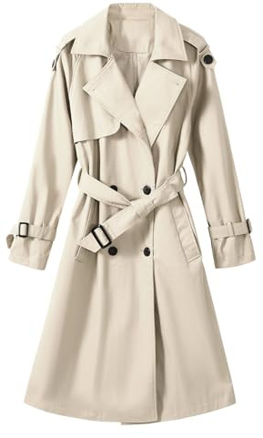 Tuopuda Trench Femme Printemps Automne, Trench Coats Double Boutonnage, Blazer Manteau Jacket Long Col Rabattu Classique Coupe Vent Veste OL Bureau Affaires Outerwear Léger Casual, Beige, XL