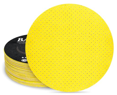 BAOSTC 40 Grit 9-Inch Perforated Hook-and-Loop Drywall Sanding Discs, Durable Aluminum Oxide Sanding Pads for Drywall Sanders – Improved Dust Extraction & Long-Lasting Performance (10-Pack)