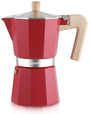 Sivaphe Espresso Kaffeemaschine 9Tassen/450ml Aluminium Moka Kanne,Coffee Maker Moka Pot für Herdplatte, Gas & Elektroherd geeignet, hitzebeständiger Griff,Rot