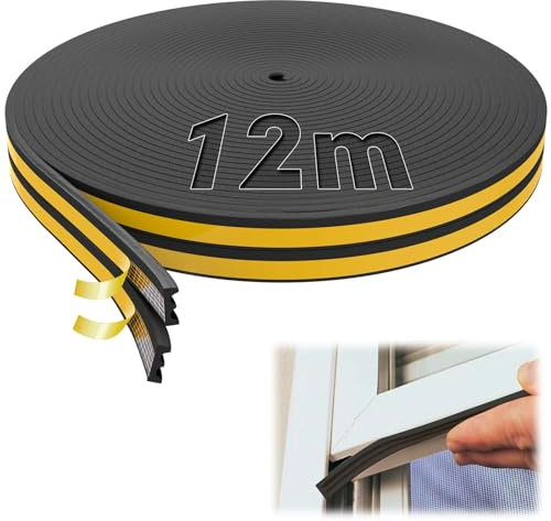 SWTYExt 12m Fensterabdichtung E-Profil Fensterdichtung Schalldämmung Türabdichtung Anti-Kollision Dichtband Selbstklebend Gummidichtung Schwarz Dichtband Fenster für Türen Holzfenster Lücken Rissen