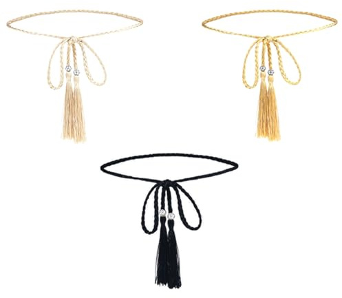 TRKETK 3 Pezzi Donna Cintura Cintura in Vita Regolabile da Donna Cintura Corda Intrecciata con Nappe Cintura Intrecciata per Abiti Retrò Pantaloni Jeans Soprabito Moda Ragazze Abito Accessori