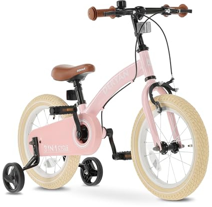 Deryan Vélo pour Enfant 14 Pouces | Draisienne 3 en 1 | Vélo avec Selle et Guidon réglables | Vélo Enfant pour garçons et Filles | Rose
