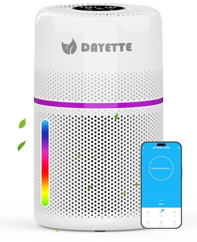 DAYETTE Smart Luftreiniger für Wohnzimmer & Schlafzimmer, mit APP/Alexa Steuerung und 7-Farben Nachtlicht, HEPA 13 Filter beseitigt Schimmel, Staub, Tierhaare und Gerüche