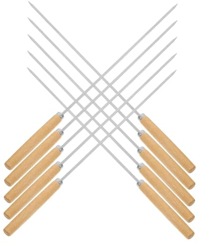 ULTECHNOVO 50pezzi Bastoncini per Acciaio Inox Spiedini per Carne Spiedini per Barbecue Manico in Legno Rotondi e Piatti per Grigliate Quantità Generosa per Barbecue