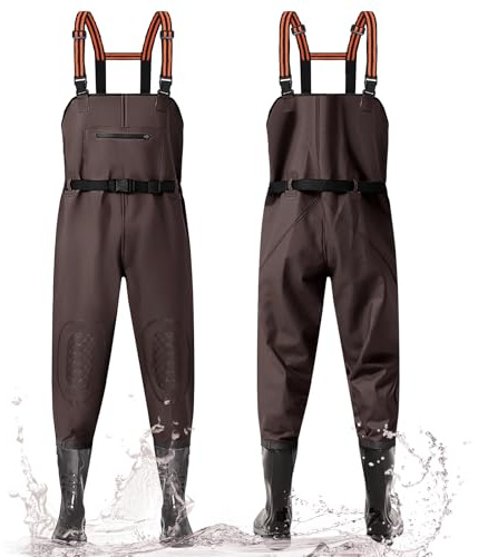 Simsky wasserdichte Wathose mit Stiefeln,Wathose herren wasserdicht,Verstellbare Riemen, Atmungsaktiv, für Angeln und Baustellen (46)