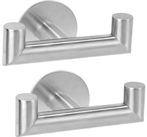 YUET Ganci Adesivi, 2 pezzi Appendi Accappatoio Bagno in Acciaio inox, Gancio Doppio Appendiabiti da Parete Senza Forare, Porta Asciugamani Autoadesivo per Bagno o Cucina, Argento