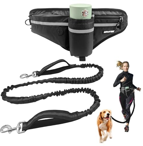 WANFIRE Hands Free Dog Leash with Dog Snack Waist Pack,1.4-2M Retractable Leash for Medium & Large Dogs, Waist Belt, Dual Handles, Reflective for City Walking & Running Outdoor Hiking &Travel etc.
