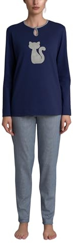 RAGNO Pigiama Donna Collo Serafino Caldo Cotone Invernale Pantalone con Polsino Articolo DR56N1, A44F Fantasia Naval Academy, Taglia 50
