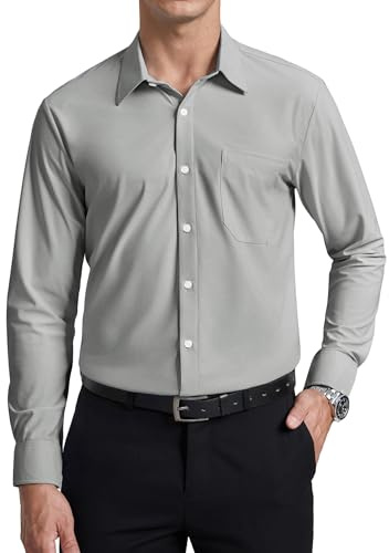 Enlision Chemise habillée à Manches Longues pour Homme Extensible sans Repassage avec Boutons sans Plis Coupe Classique pour Affaires Formelles avec Poche