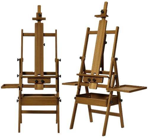 MEEDEN Painting Easel with Storage and Tray: H-Frame Beech Wood Art Easel | Easel Stand for Adults, Artists, Students, Beginners - Adjustable 50-80 H, Holds Canvas Up to 47 Inches