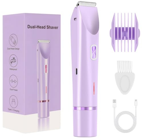 glorya - rasoio 2 in 1, Rasoio Elettrico Donna con Lame in Ceramica IPX7, Trimmer Bikini Ricaricabile per Viso Corpo Ascelle Zona Sensibile, Doppia Testina con Pettine Guida