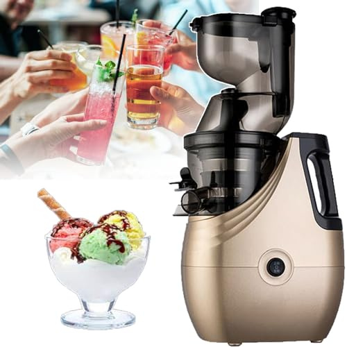 WBLING Licuadora de prensado en frío Vertical de 150 W con función de reversa, fácil de Limpiar, Extractor de Frutas y Verduras de Alto Rendimiento para Uso doméstico, Color Dorado.