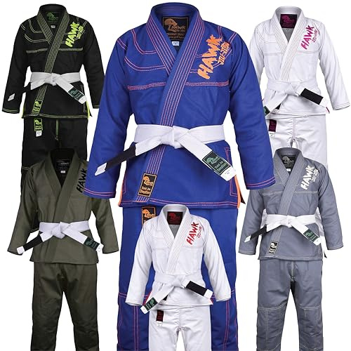 Brazilian Jiu Jitsu, Kids Jiu Jitsu Gi Children BJJ Gi Grappling Kimonos Lightweight with Free White Belt (K000, Blue)